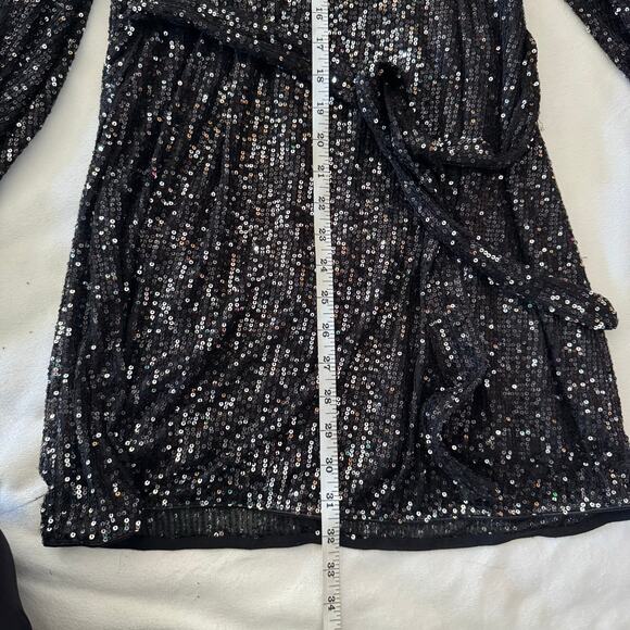 Lulus Festive Mood Black Sequin Long Sleeve Mini Dress M - Picture 7 of 7